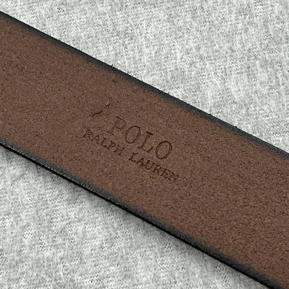 Polo Ralph Lauren Double Prong Leather Belt Mens 34 Brown Brass Buckle Logo 1.5